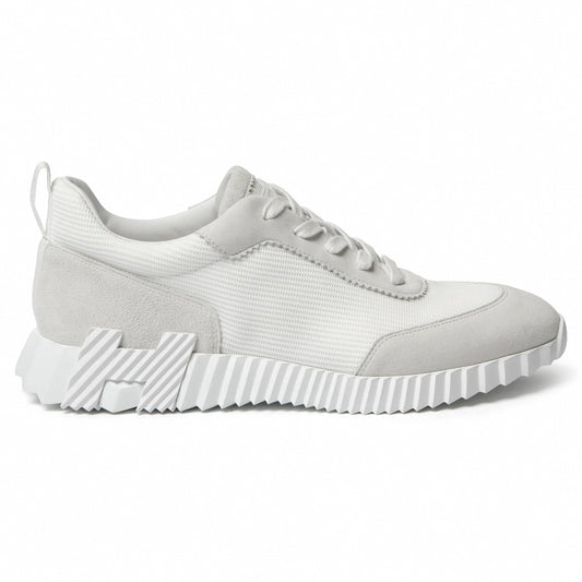 Bouncing Sneaker in White Suede and Technical Knit